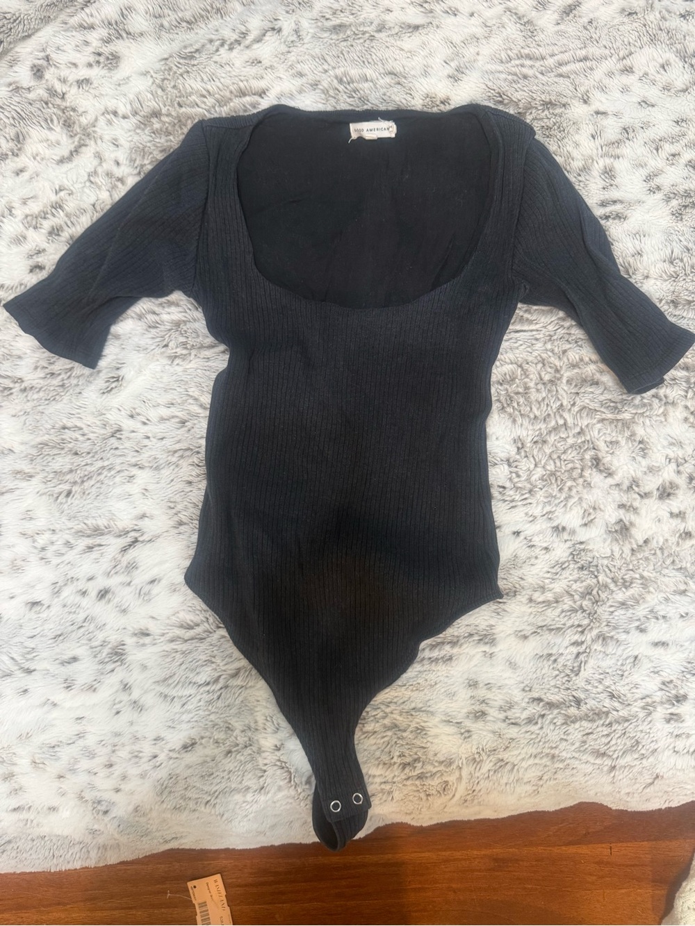 Free People Black Ribbed Scoop Neck Bodysuit